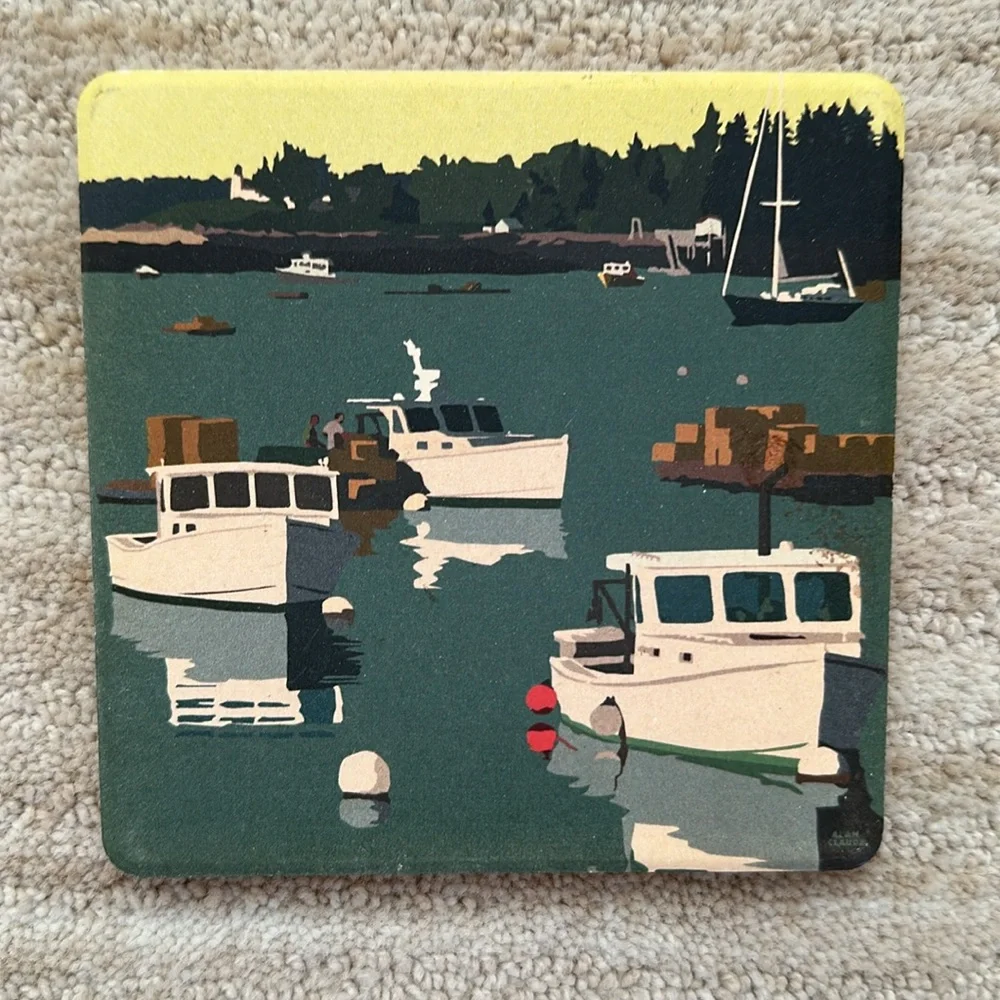 CoasterStone Nautical Coasters Set of 4 by Alan Claude Lighthouse Lobster Boats